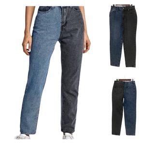 Highway Jeans Two Tone High Rise Faded Black & Blue Denim Jeans